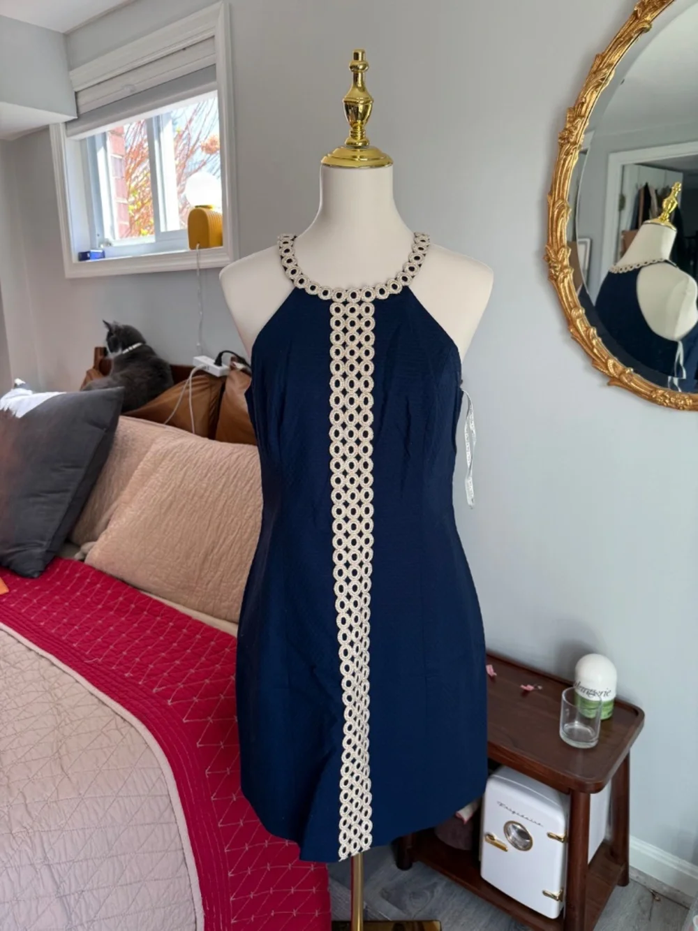 Lilly Pulitzer Sasha Shift Dress True Navy Blue Eyelet Lace - Picture 4 of 5